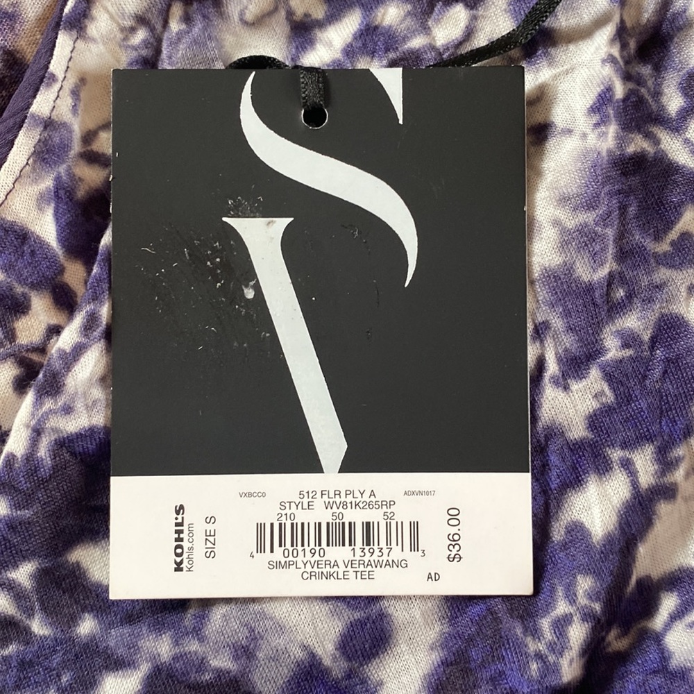 Simply Vera Vera Wang | NWT Purple and White Blouse | Size Small - Picture 6 of 6